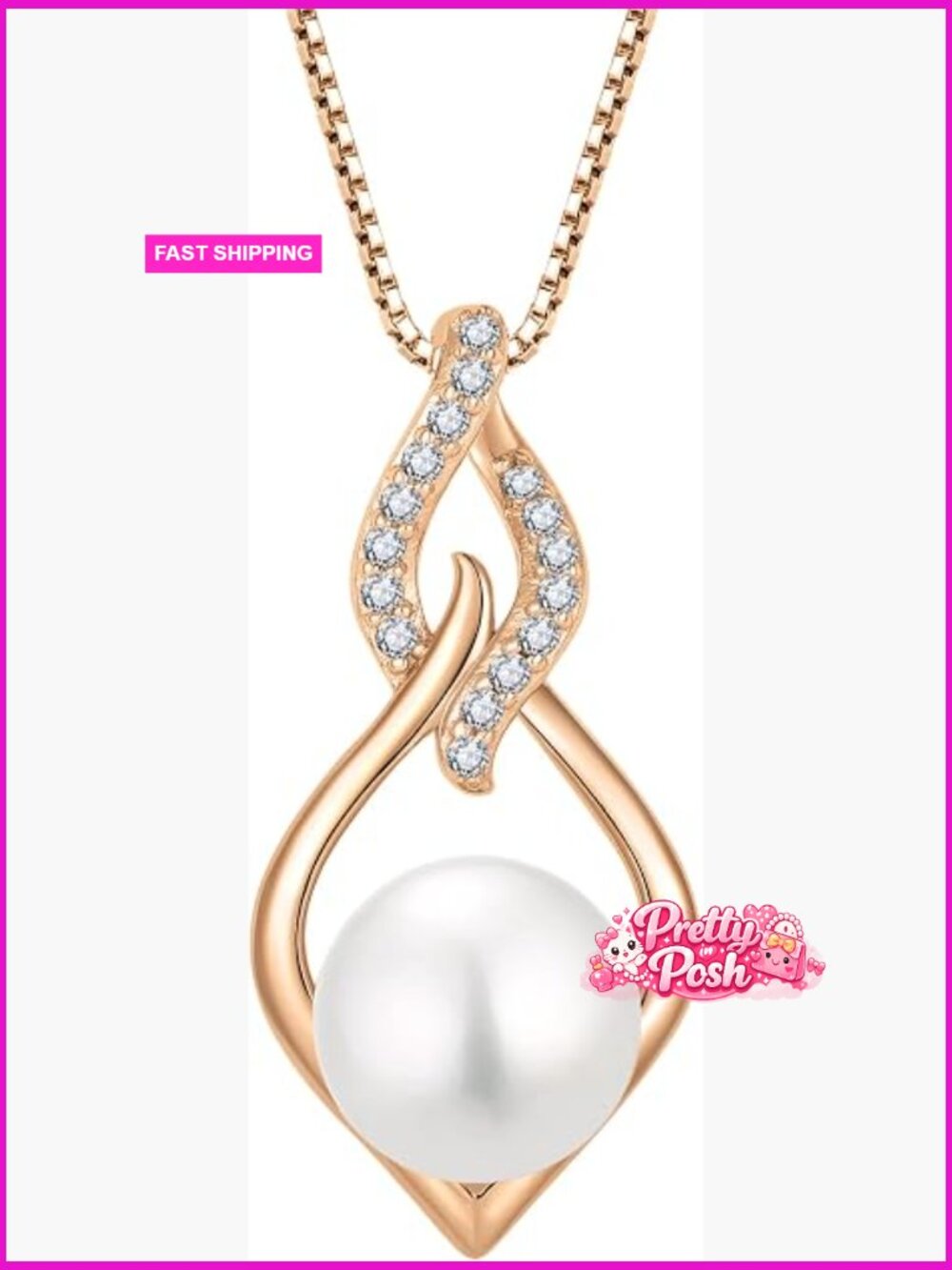 Infinity Pearl Pendant Necklace 925 Sterling Silver 18K Gold/Rose Gold Plated